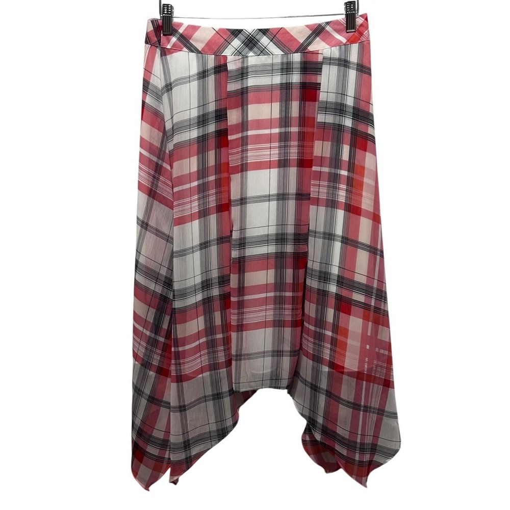 Tommy Hilfiger Womens Plaid Handkerchief Hem Midi Skirt 8‎ Red Preppy Nautical